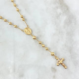 Rosario Virgen Milagrosa 12.25gr / 60cm / 4mm-5mm Bolas Diamantadas Cruz Cristo Circones Blancos Oro Amarillo 18K