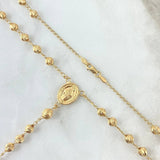 Rosario Virgen Milagrosa 12.25gr / 60cm / 4mm-5mm Bolas Diamantadas Cruz Cristo Circones Blancos Oro Amarillo 18K
