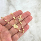 Rosario Virgen Milagrosa 12.25gr / 60cm / 4mm-5mm Bolas Diamantadas Cruz Cristo Circones Blancos Oro Amarillo 18K