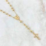 Rosario Virgen Milagrosa 12.05gr / 60cm / 4mm-5mm Bolas Diamantadas Cruz Cristo Oro Amarillo 18K