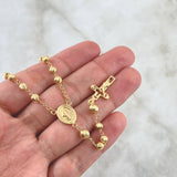 Rosario Virgen Milagrosa 12.05gr / 60cm / 4mm-5mm Bolas Diamantadas Cruz Cristo Oro Amarillo 18K