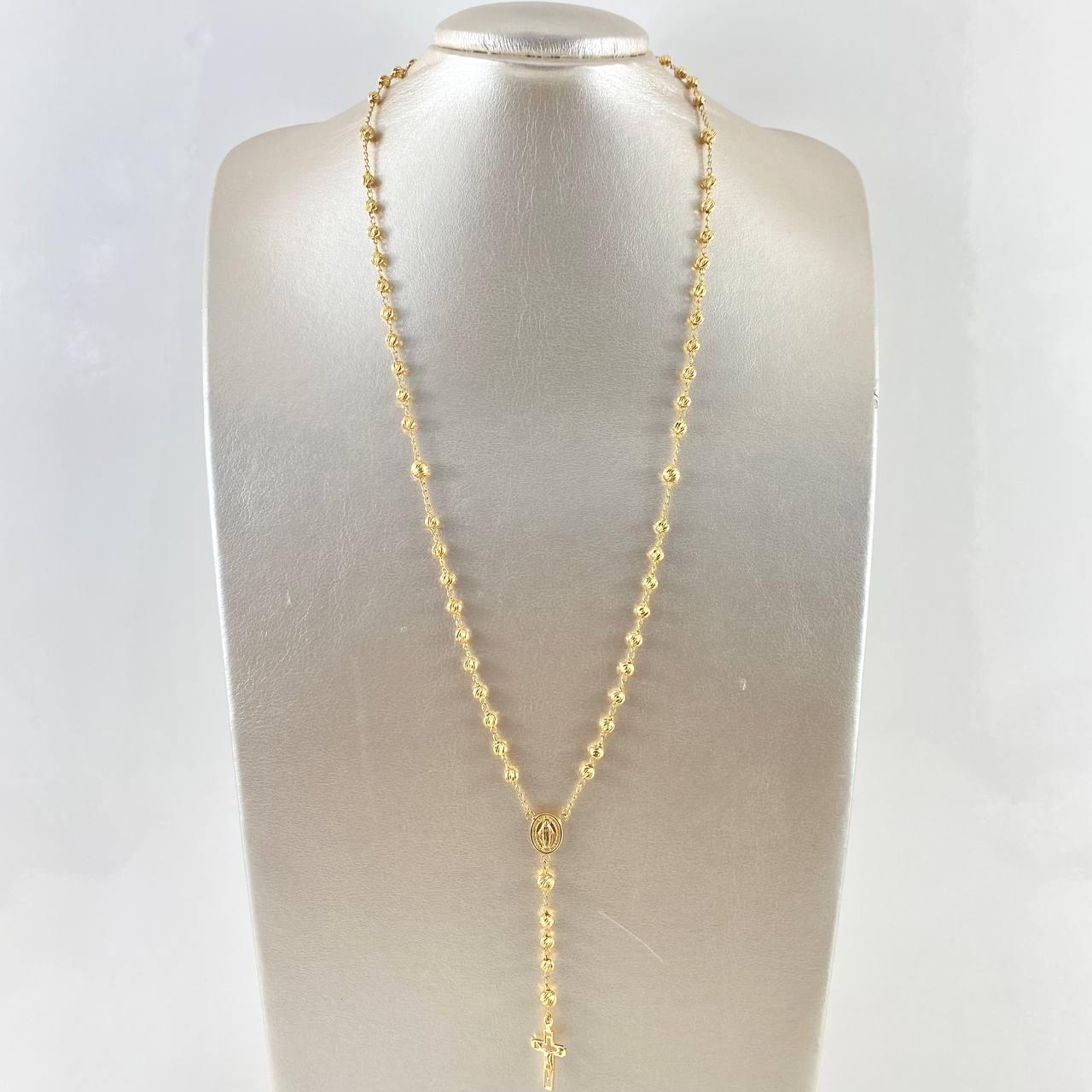 Rosario Virgen Milagrosa 12.05gr / 60cm / 4mm-5mm Bolas Diamantadas Cruz Cristo Oro Amarillo 18K