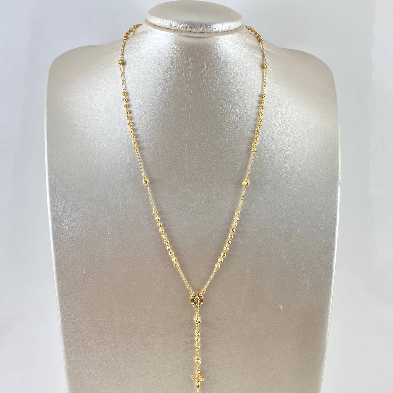 Rosario Virgen Milagrosa 7.95gr / 50cm / 3mm-4mm Bolas Diamantadas Cruz Cristo Oro Amarillo 18K