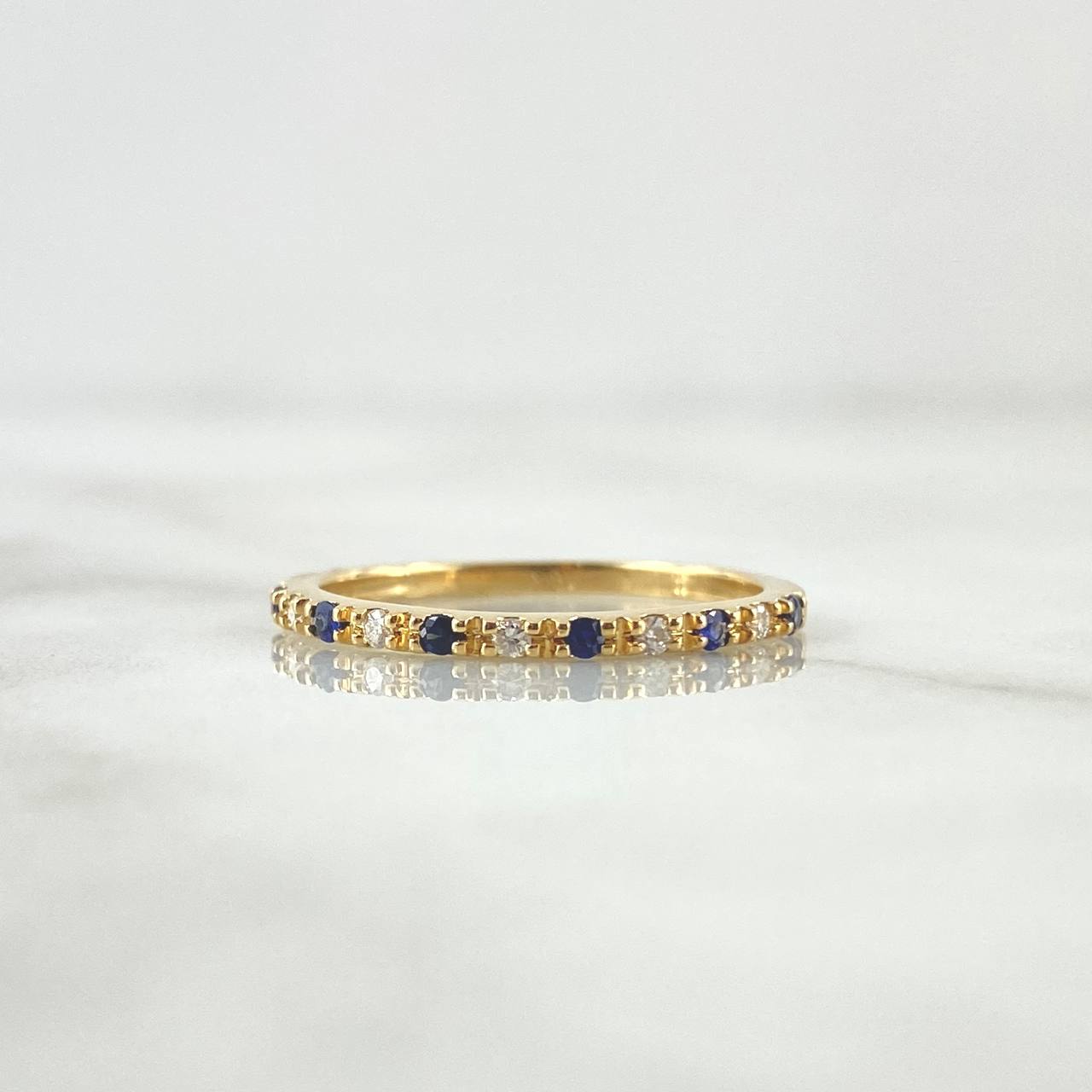 Anillo Churumbela Intercalado 1.65gr / T6 3/4 / Diamantes 7 Pts- Zafiro 10Pts Oro Amarillo 18K (Joya) *
