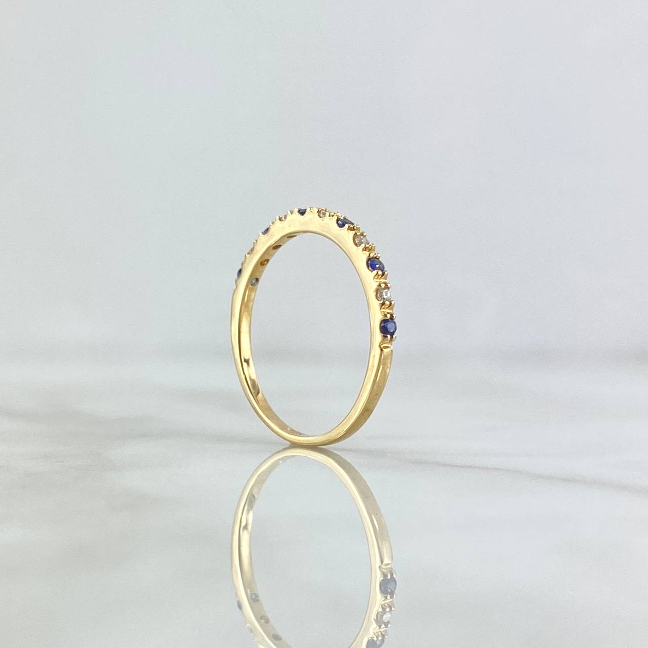 Anillo Churumbela Intercalado 1.65gr / T6 3/4 / Diamantes 7 Pts- Zafiro 10Pts Oro Amarillo 18K (Joya) *