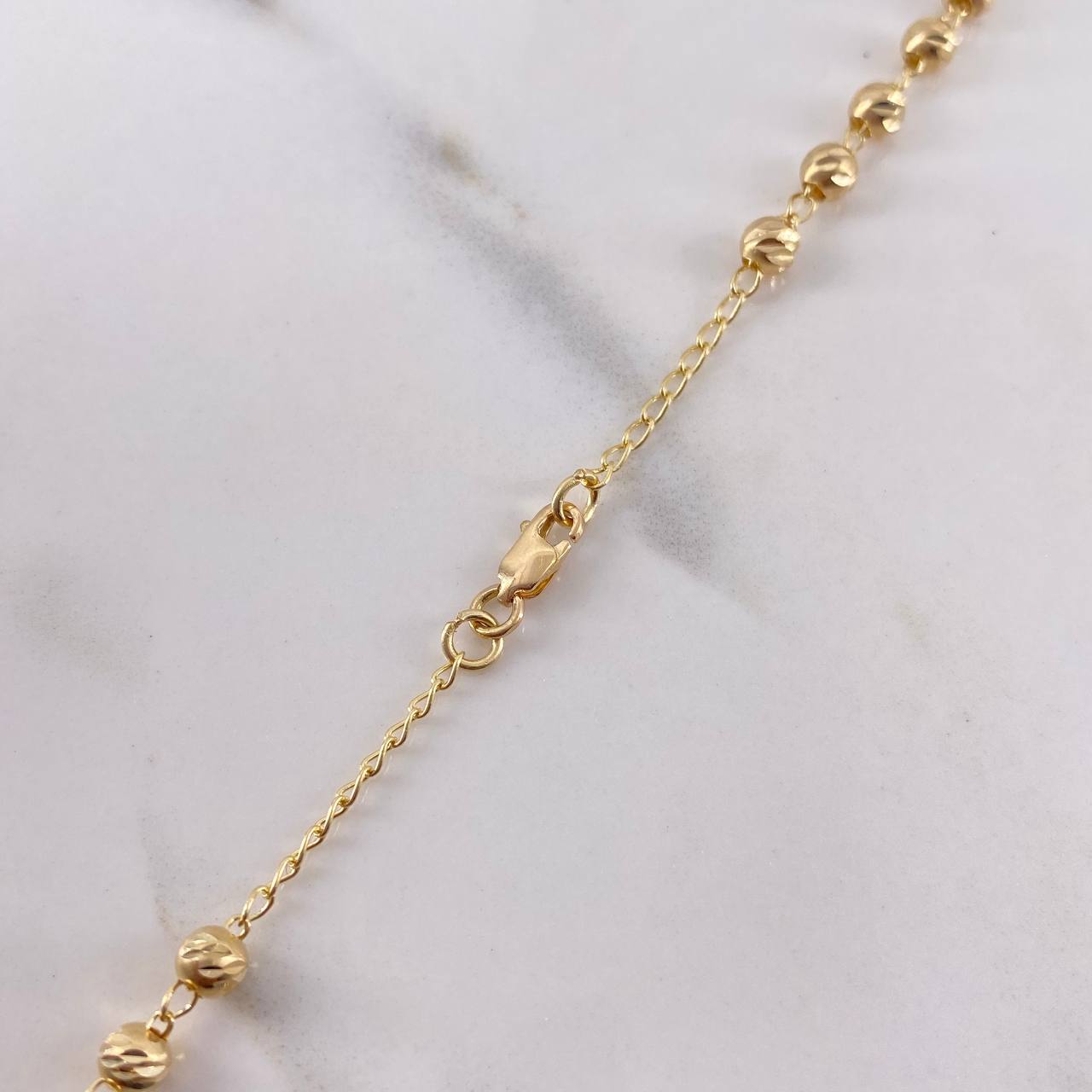 Rosario Virgen Milagrosa 12.45gr / 60cm / 4mm Bolas Diamantadas Oro Amarillo 18K &