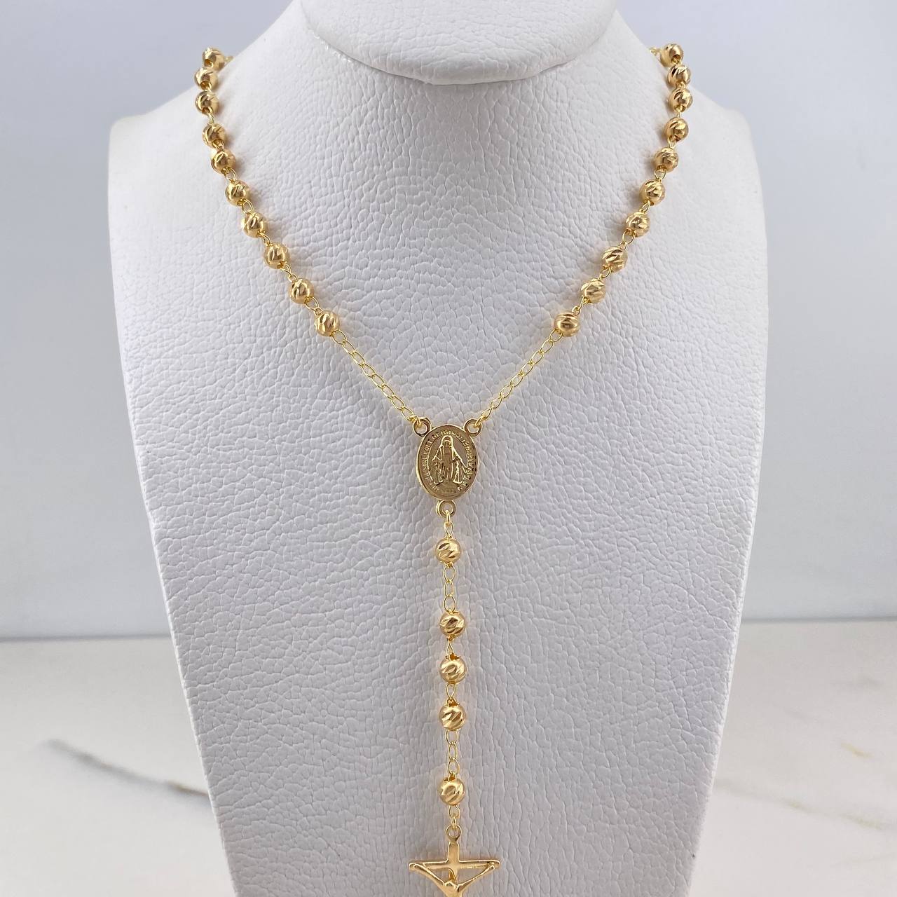 Rosario Virgen Milagrosa 12.45gr / 60cm / 4mm Bolas Diamantadas Oro Amarillo 18K &