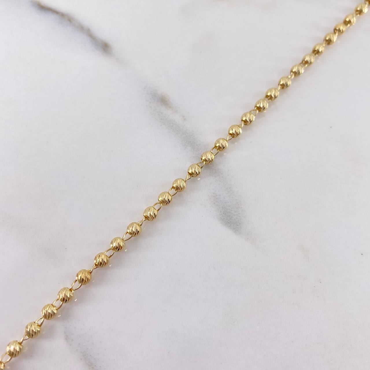 Pulso Tipo Militar 2.85gr / 18cm / 2.7mm Bolas Diamantadas Oro Amarillo 18K $