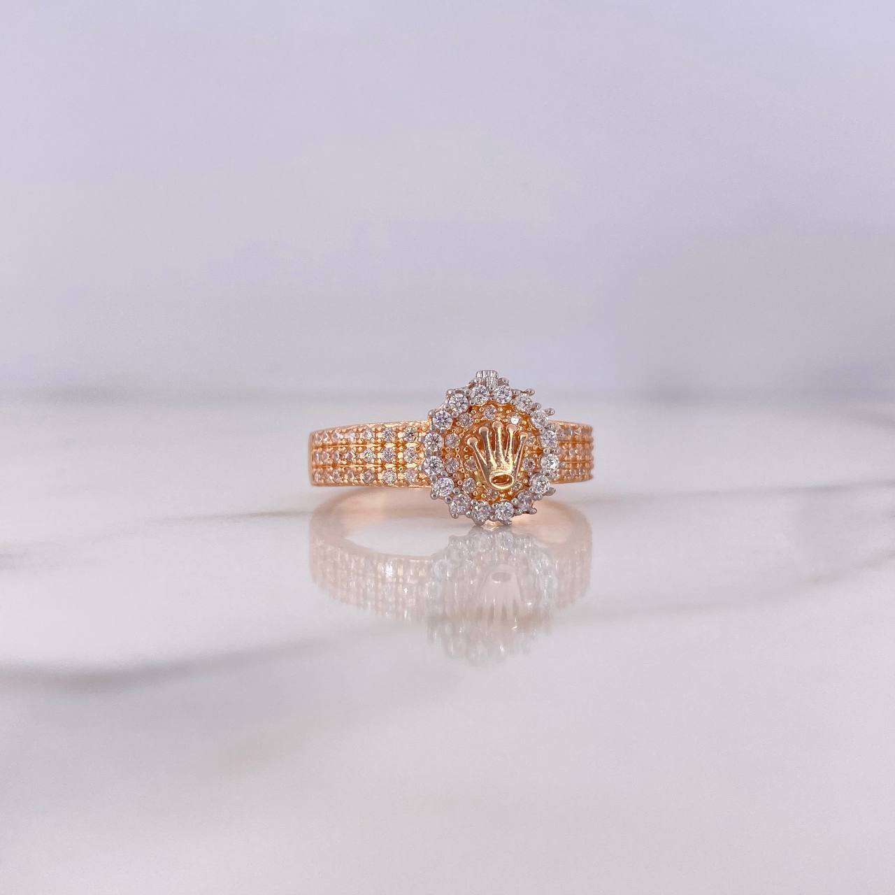 Anillo Correa Corona RX 4.25gr / T7 3/4 / Circones Blancos Oro Rosa 18K &