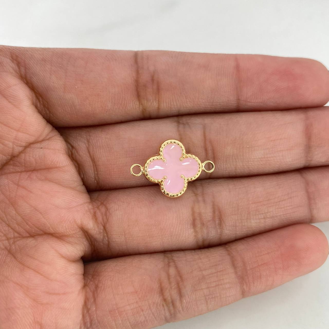Herraje Trebol 0.85gr / 1.7cm / Electroestatico Rosado Oro Amarillo 18K &