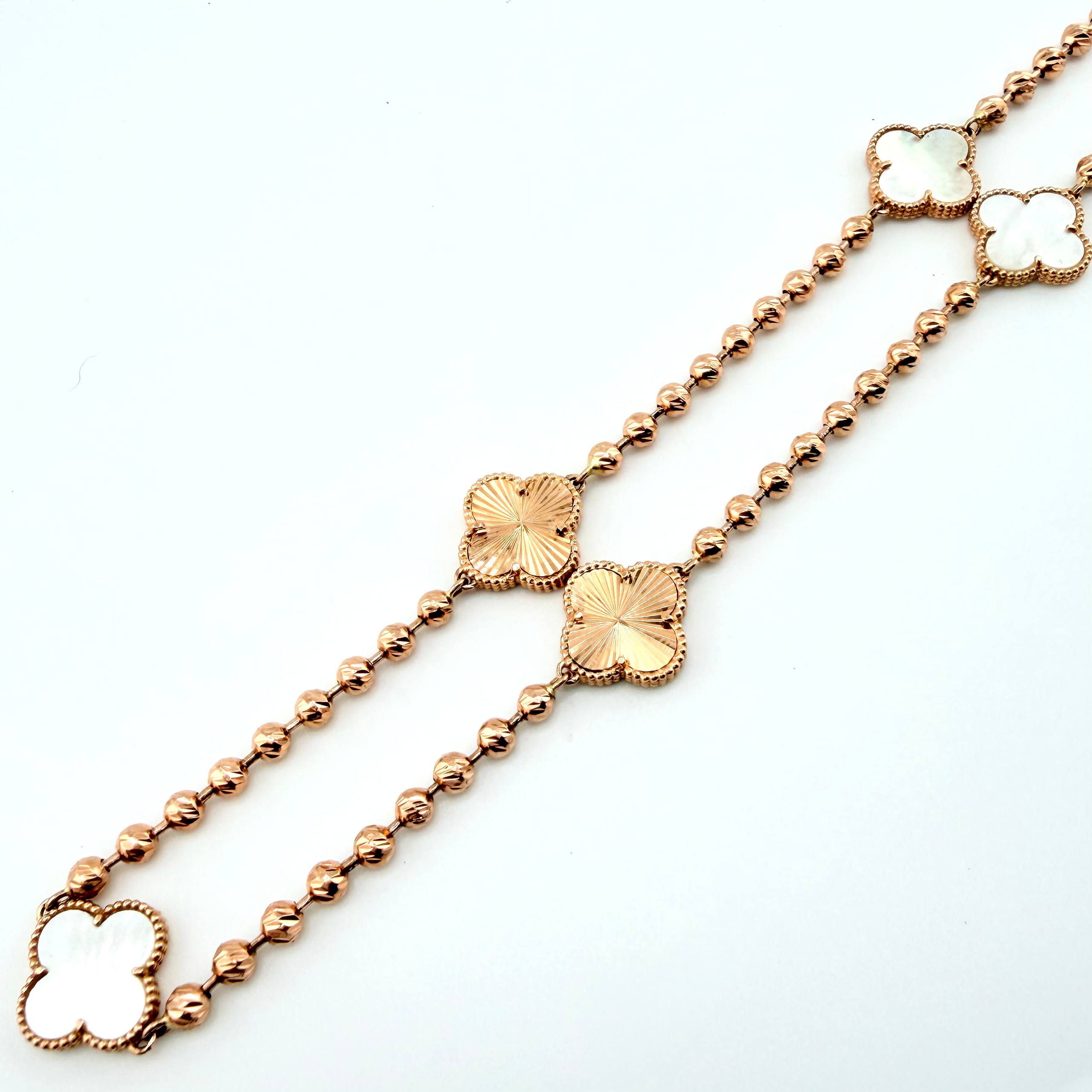 Cadena Militar Trebol blanco Diamantado 27gr / 50cm / 14.9mm Oro Rosa Nac.Esp. 18K ©