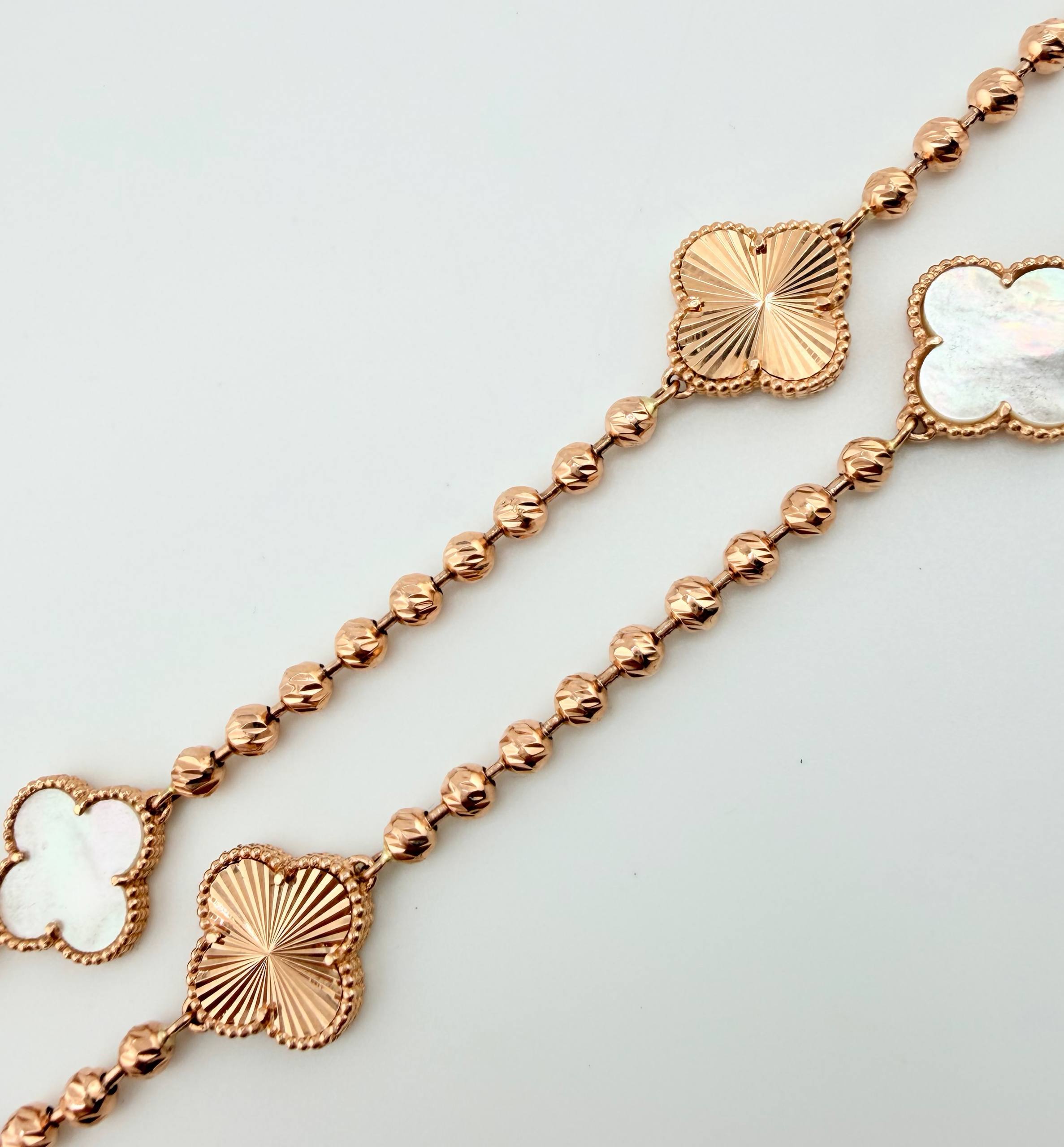 Cadena Militar Trebol blanco Diamantado 27gr / 50cm / 14.9mm Oro Rosa Nac.Esp. 18K ©