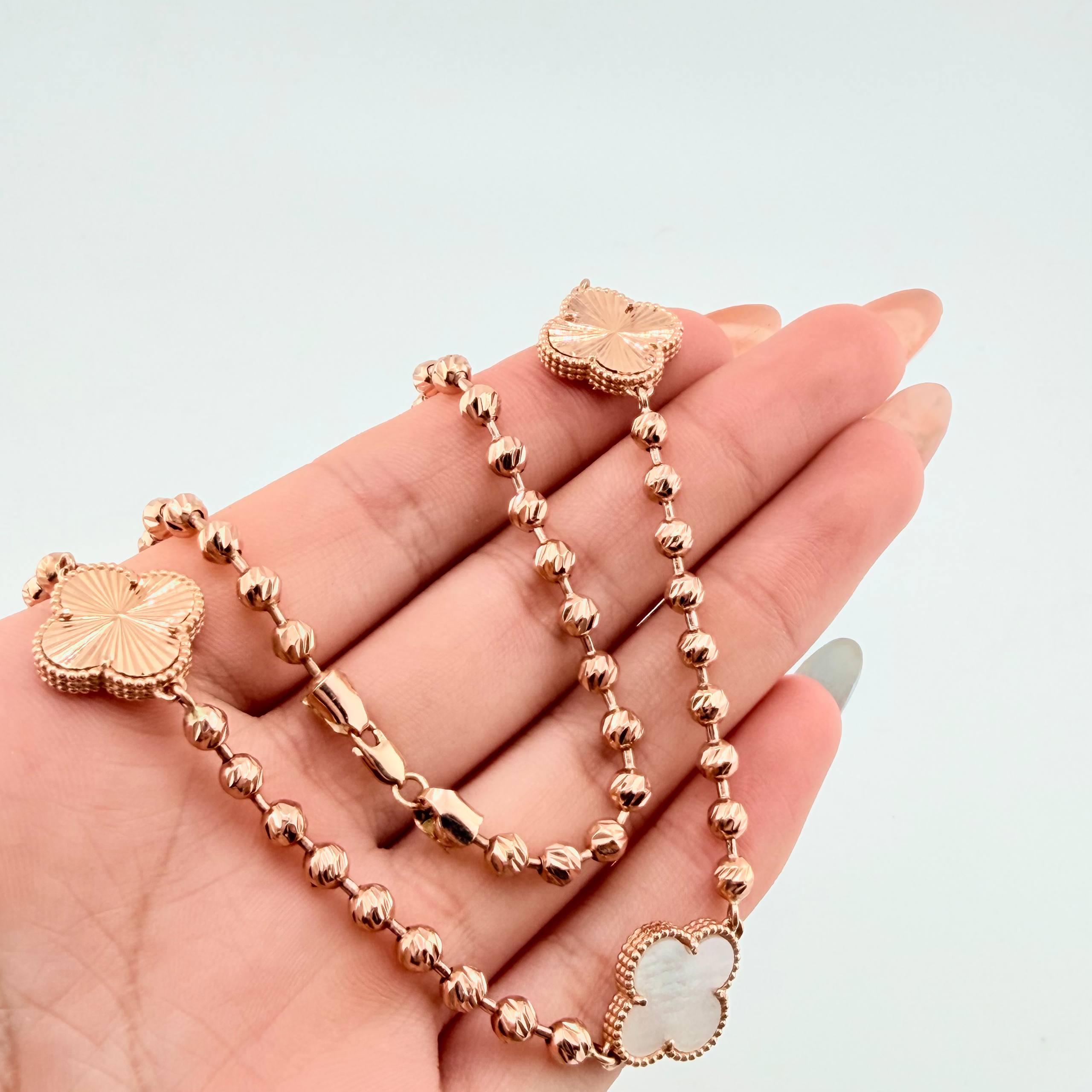 Cadena Militar Trebol blanco Diamantado 27gr / 50cm / 14.9mm Oro Rosa Nac.Esp. 18K ©