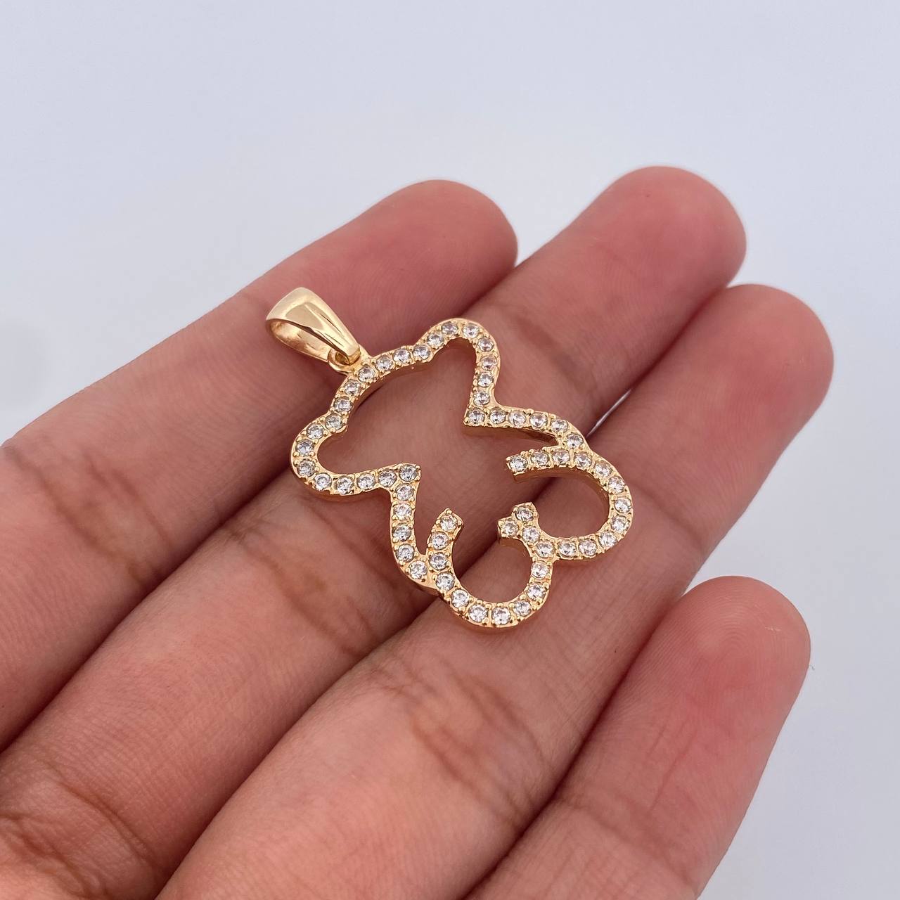 Dije Silueta Oso Ts 3.05gr / 3cm / Circones Blancos Oro Amarillo 18K &
