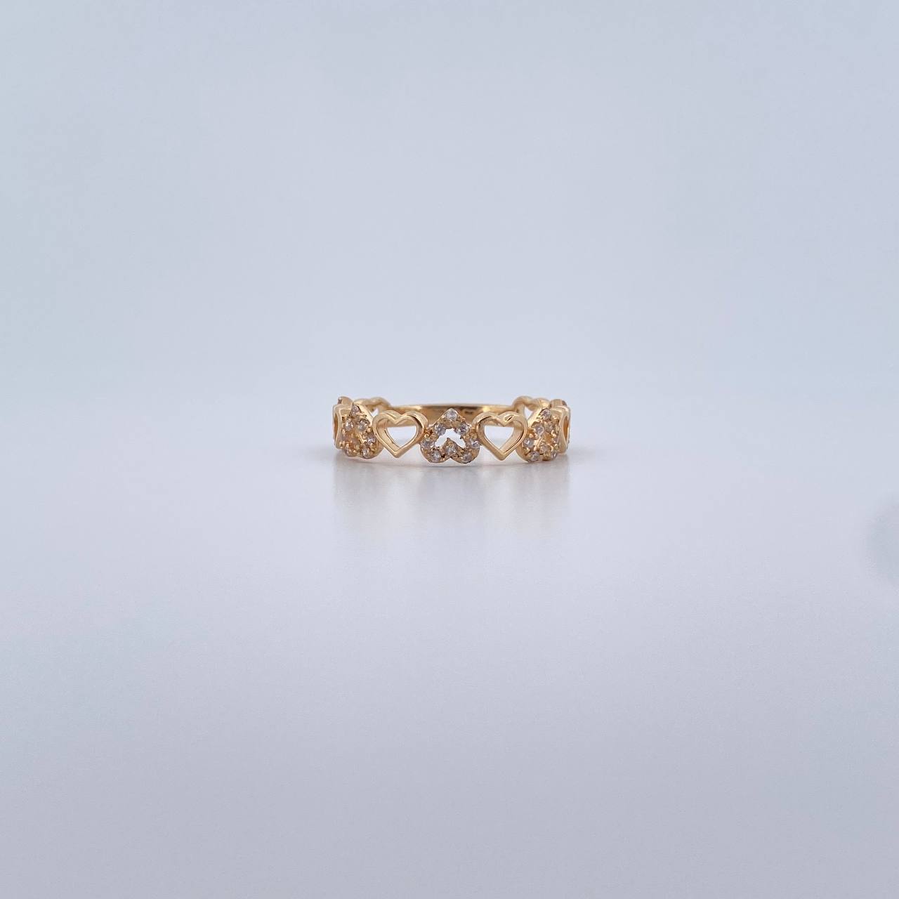 Anillo Corazones 2.15gr / T7 / Circones Blancos Oro Amarillo 18K &