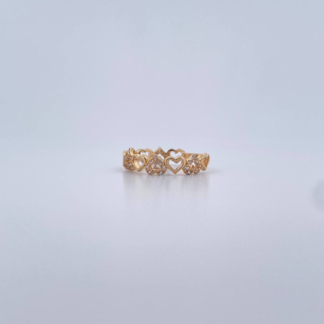 Anillo Corazones 2.15gr / T7 / Circones Blancos Oro Amarillo 18K &