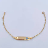 Pulso Bebé Cajon Trebol Celeste 1.4gr / 13.4cm-14.5cm / 1.6mm Placa Rectangular Curva Oro Amarillo 18K $