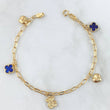 Pulso Cajón 4.4gr / 18cm / "Corazón-Trebol Azul- Oso- Corazón-Trebol Azul " Oro Amarillo 18K ©