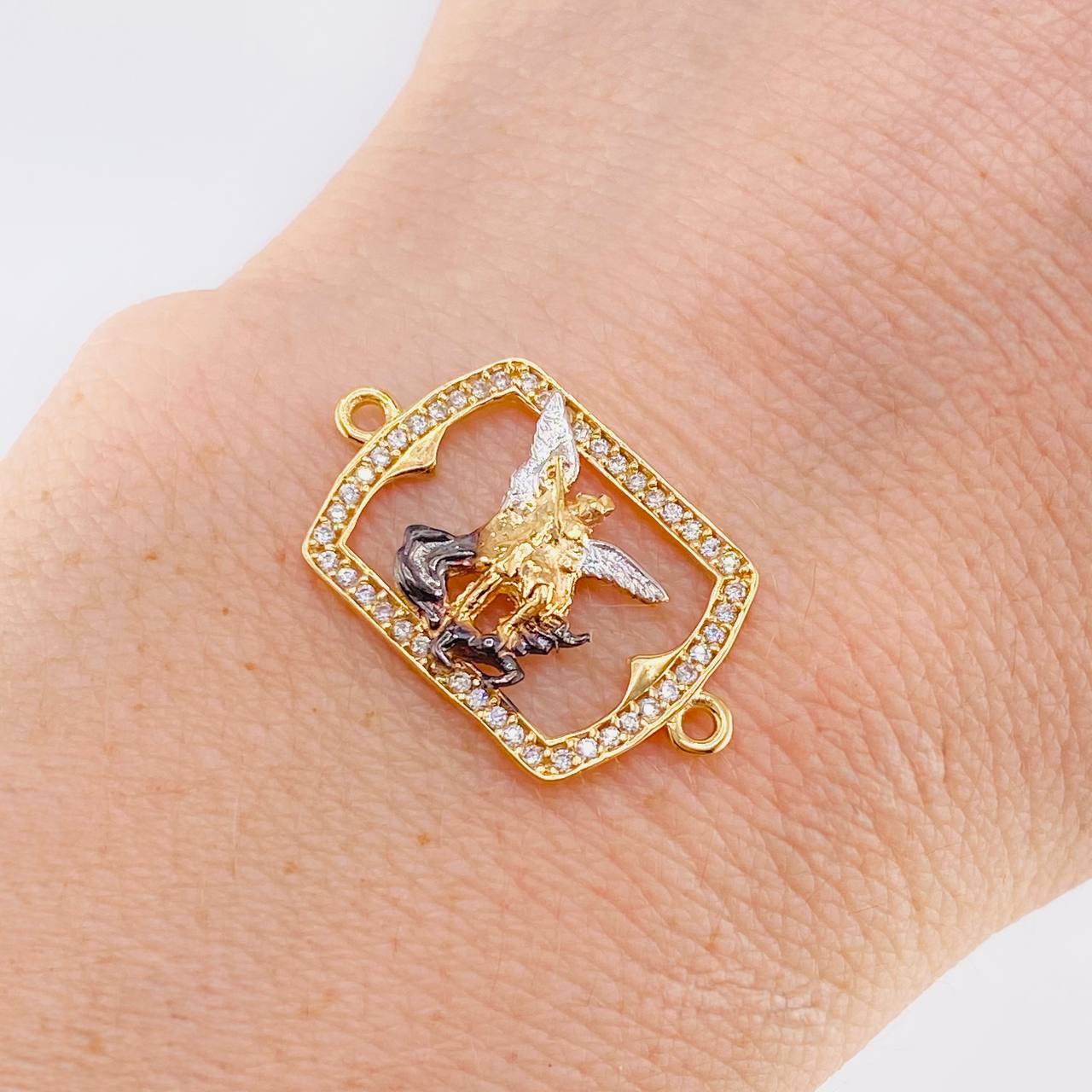 Herraje Marco San Miguel Arcangel 2 g / 2.5 cm Dos Oros Amarillo Blanco 18K
