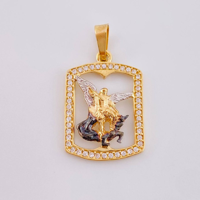 Dije Marco San Miguel 1.85 g / 3.6 cm Dos Oros Amarillo Blanco 18K