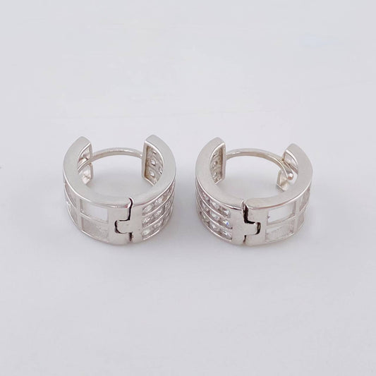 Candongas Triple Carril Basteado 3.35 g / 1 cm Oro Blanco 18K