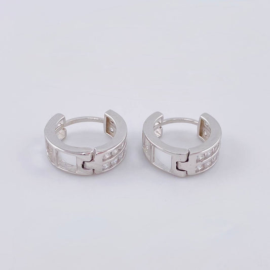 Candongas Doble Carril Basteado 2.6 g / 1 cm Oro Blanco 18K