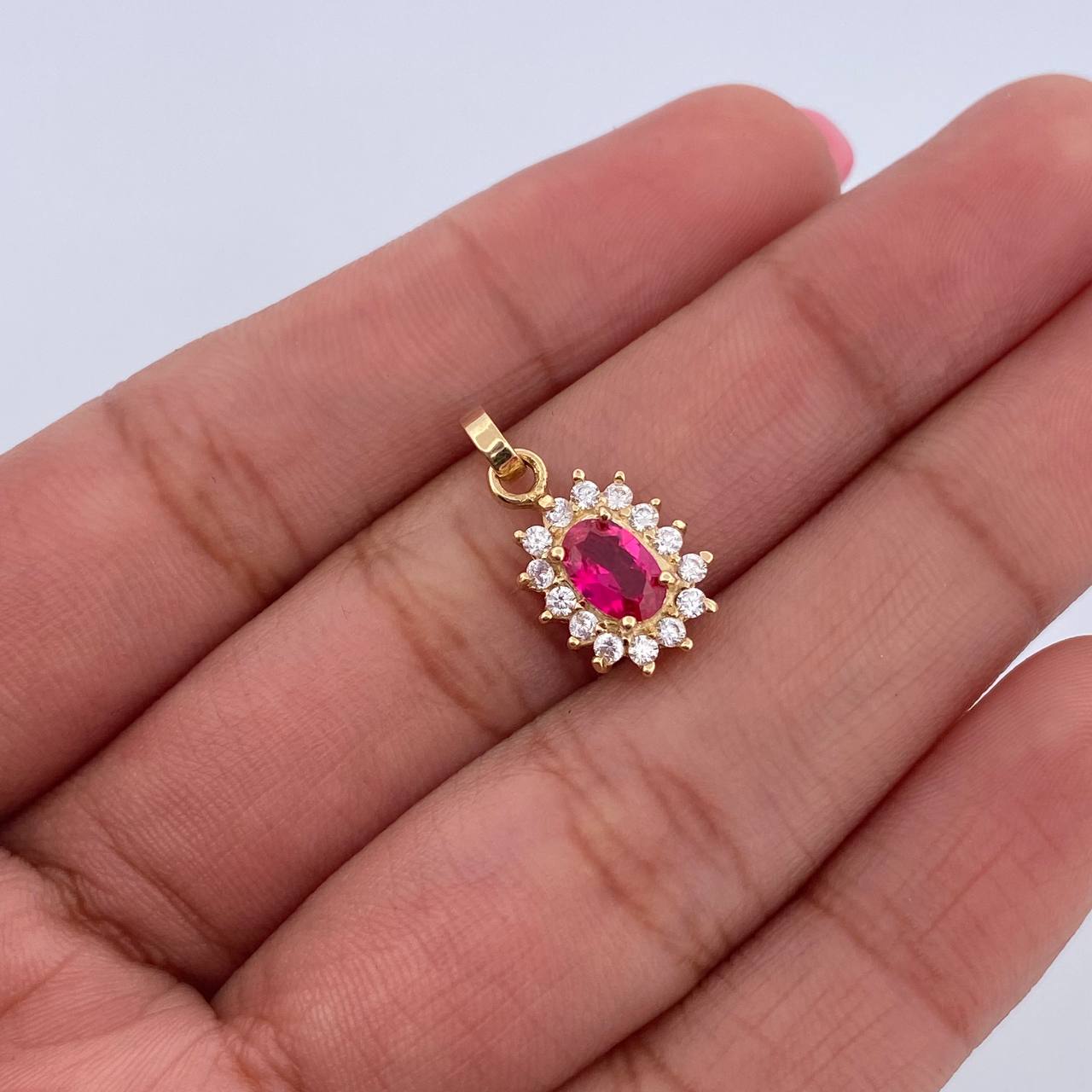Dije Halo 1.25gr / 1.8cm / Circones Fucsia Blancos Oro Amarillo 18K &