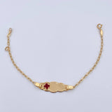 Pulso Bebé Cajon Trebol Rojo 1.45gr / 13cm-14.4cm / 1.4mm Placa Nube Bordeada Oro Amarillo 18K $