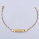 Pulso Bebé Cajon Trebol Blanco 1.4gr / 13cm-14.3cm / 1.6mm Placa Rectangular Curva Oro Amarillo 18K $