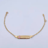 Pulso Bebé Cajon Corazon Rosado 1.4gr / 13.2cm-14.5cm / 1.5mm Placa Rectangular Curva Oro Amarillo 18K &