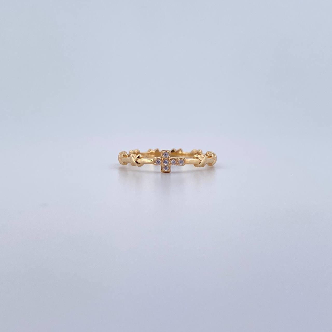 Anillo Cruz X 1.75gr / T7 / Circones Blancos Oro Amarillo 18K &