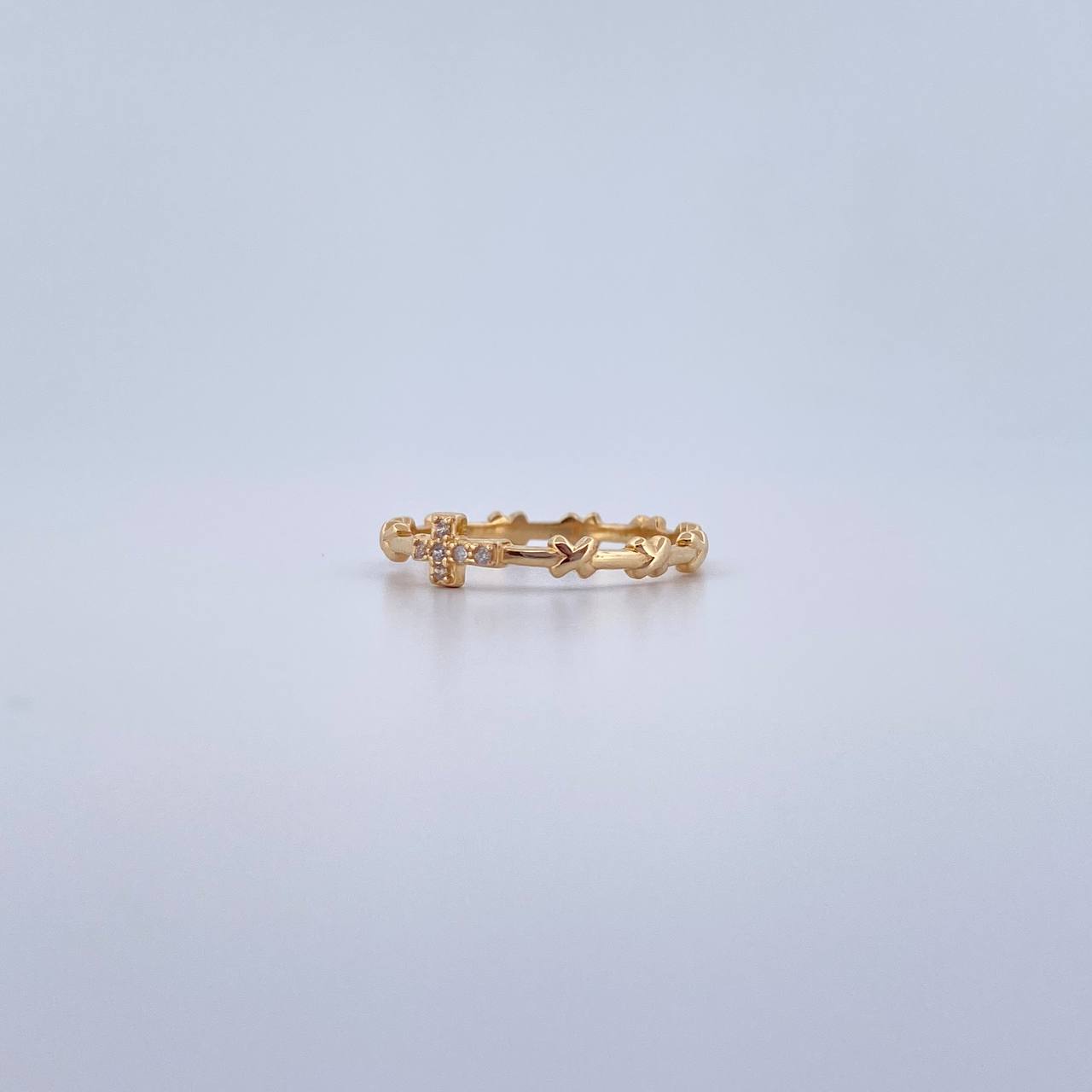 Anillo Cruz X 1.75gr / T7 / Circones Blancos Oro Amarillo 18K &