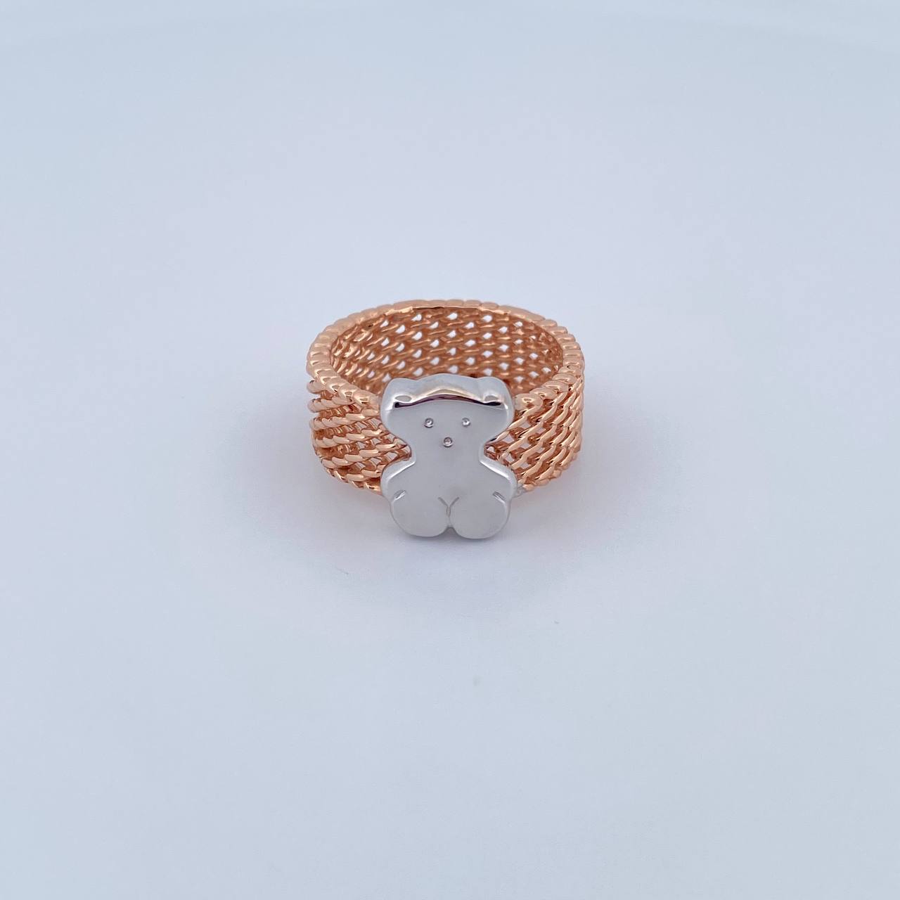 Anillo Malla Oso Ts 7.55gr / T7 3/4 / Dos Oros Blanco Rosa 18K &