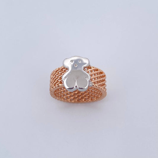 Anillo Malla Oso Ts 7.55gr / T7 3/4 / Dos Oros Blanco Rosa 18K &