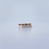Anillo Fecha Romana 2.45gr / T6 1/2 / Circones Rosados Morados Azules Blancos Dos Oros Amarillo Blanco 18K &