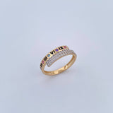 Anillo Fecha Romana 2.45gr / T6 1/2 / Circones Rosados Morados Azules Blancos Dos Oros Amarillo Blanco 18K &
