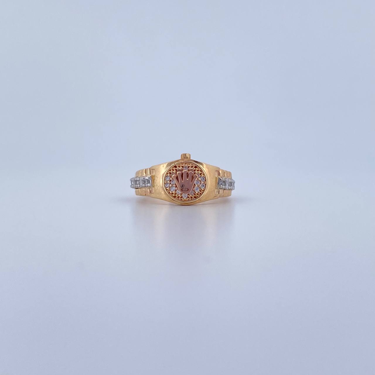 Anillo Correa Corona RX 4.65gr / T6 1/4 / Circones Blancos Tres Oros 18K &