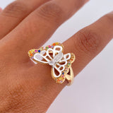 Anillo Mariposa 4.8gr / T7 1/2 / Circones Colores Dos Oros Amarillo Blanco 18K &