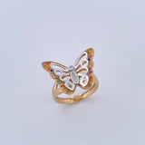 Anillo Mariposa 4.8gr / T7 1/2 / Circones Colores Dos Oros Amarillo Blanco 18K &