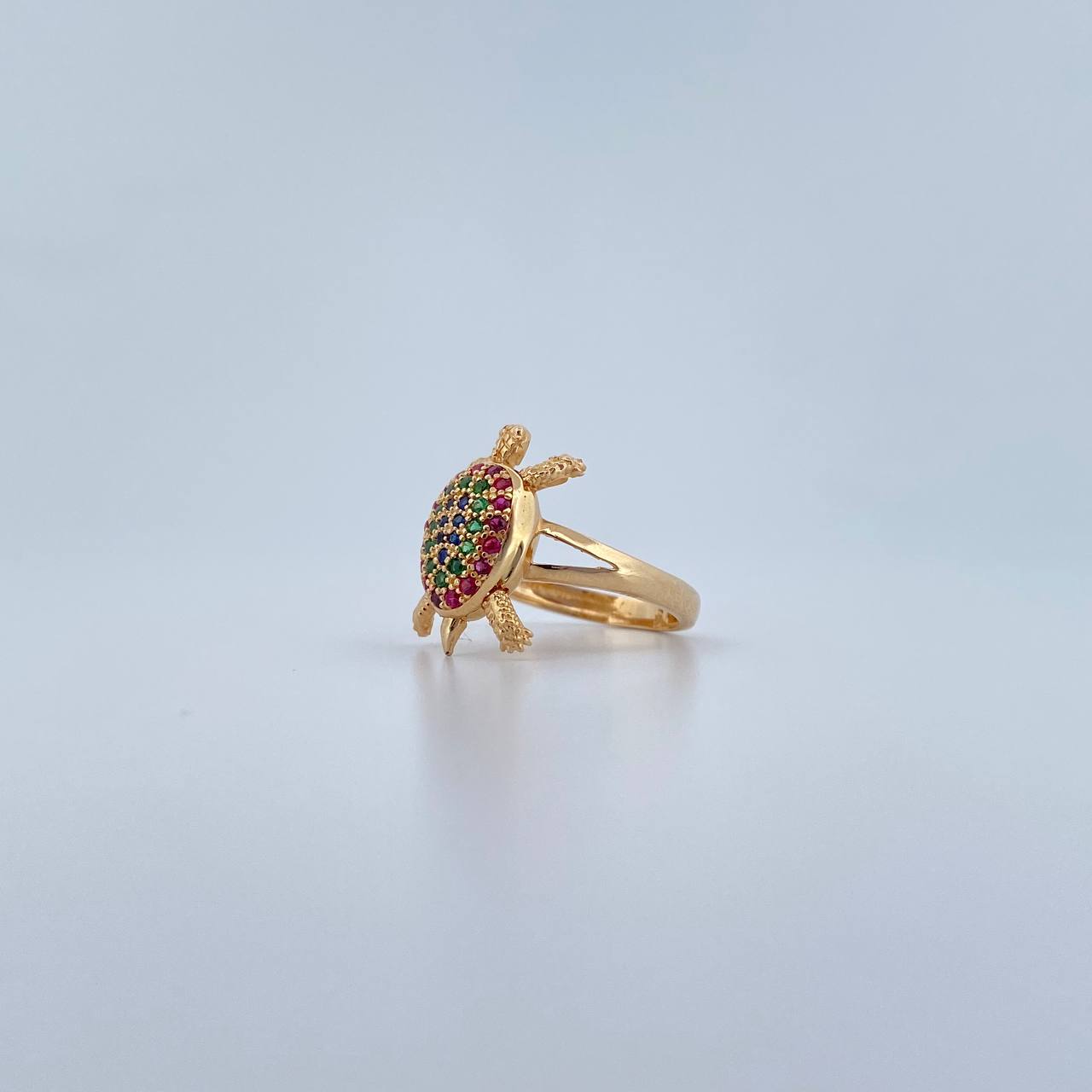 Anillo Tortuga 3.9gr / T5 3/4 / Circones Fucsias Verdes Blancos Oro Amarillo 18K &