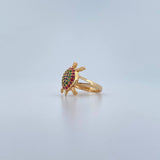 Anillo Tortuga 3.9gr / T5 3/4 / Circones Fucsias Verdes Blancos Oro Amarillo 18K &
