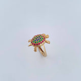 Anillo Tortuga 3.9gr / T5 3/4 / Circones Fucsias Verdes Blancos Oro Amarillo 18K &
