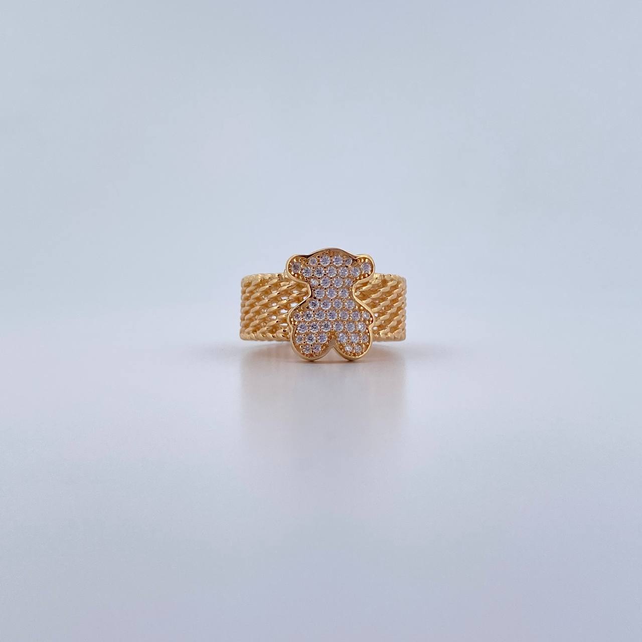 Anillo Malla Oso Ts 7.55gr / T6 1/2 / Circones Blancos Oro Amarillo 18K &
