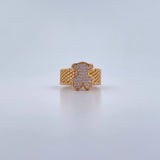 Anillo Malla Oso Ts 7.55gr / T6 1/2 / Circones Blancos Oro Amarillo 18K &