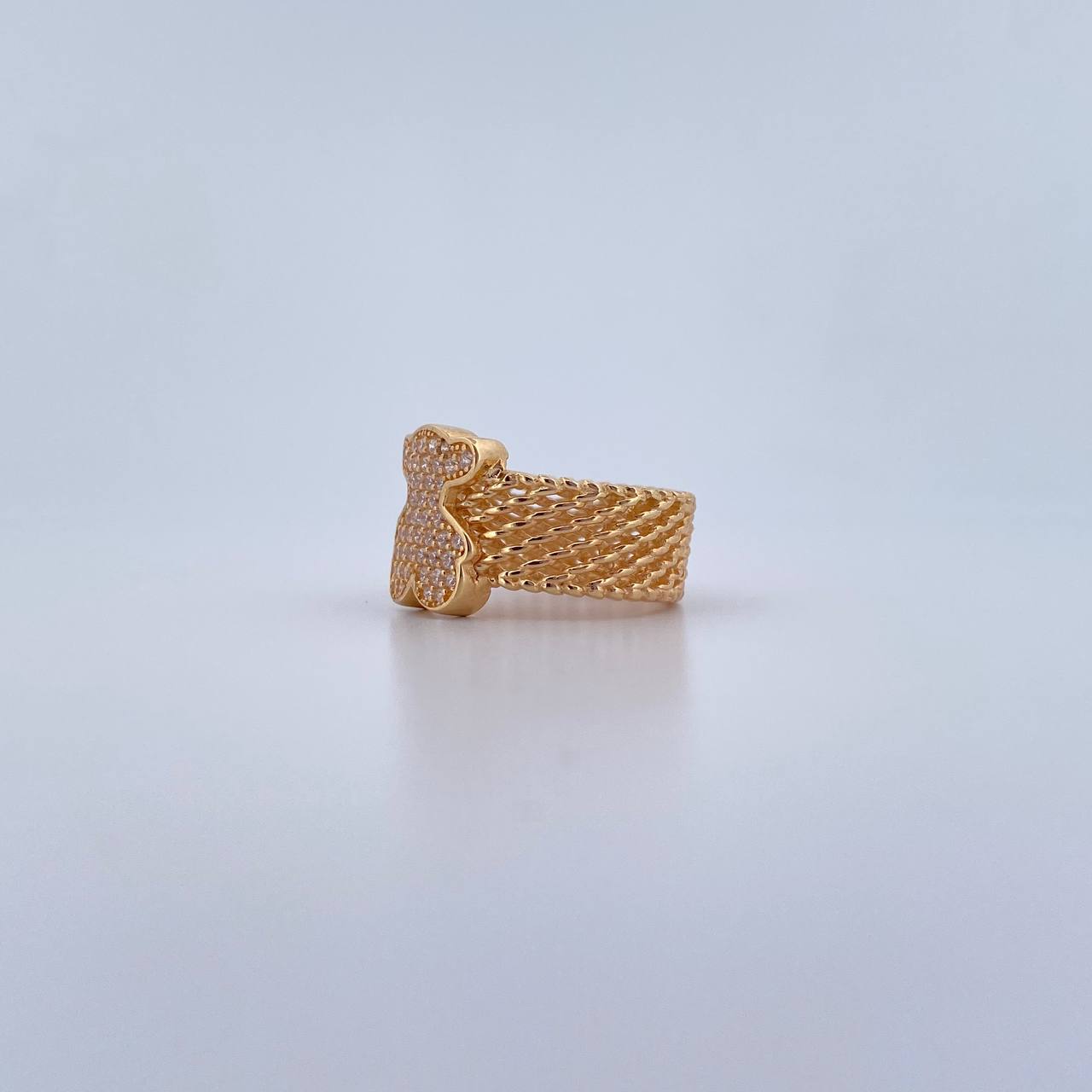 Anillo Malla Oso Ts 7.55gr / T6 1/2 / Circones Blancos Oro Amarillo 18K &