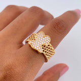 Anillo Malla Oso Ts 7.55gr / T6 1/2 / Circones Blancos Oro Amarillo 18K &