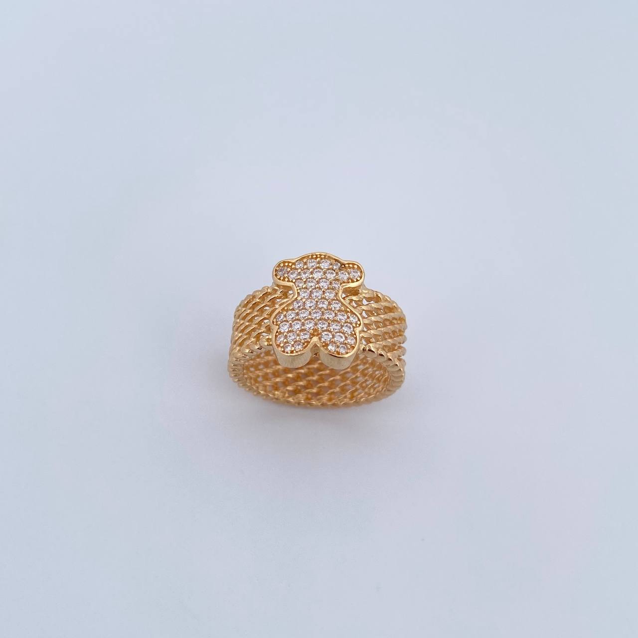 Anillo Malla Oso Ts 7.55gr / T6 1/2 / Circones Blancos Oro Amarillo 18K &