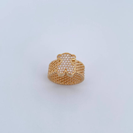 Anillo Malla Oso Ts 7.55gr / T6 1/2 / Circones Blancos Oro Amarillo 18K &