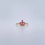 Anillo Corona 1.55gr / T7 1/4 / Circones Fucsias Blancos Oro Amarillo 18K &