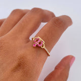 Anillo Corona 1.55gr / T7 1/4 / Circones Fucsias Blancos Oro Amarillo 18K &